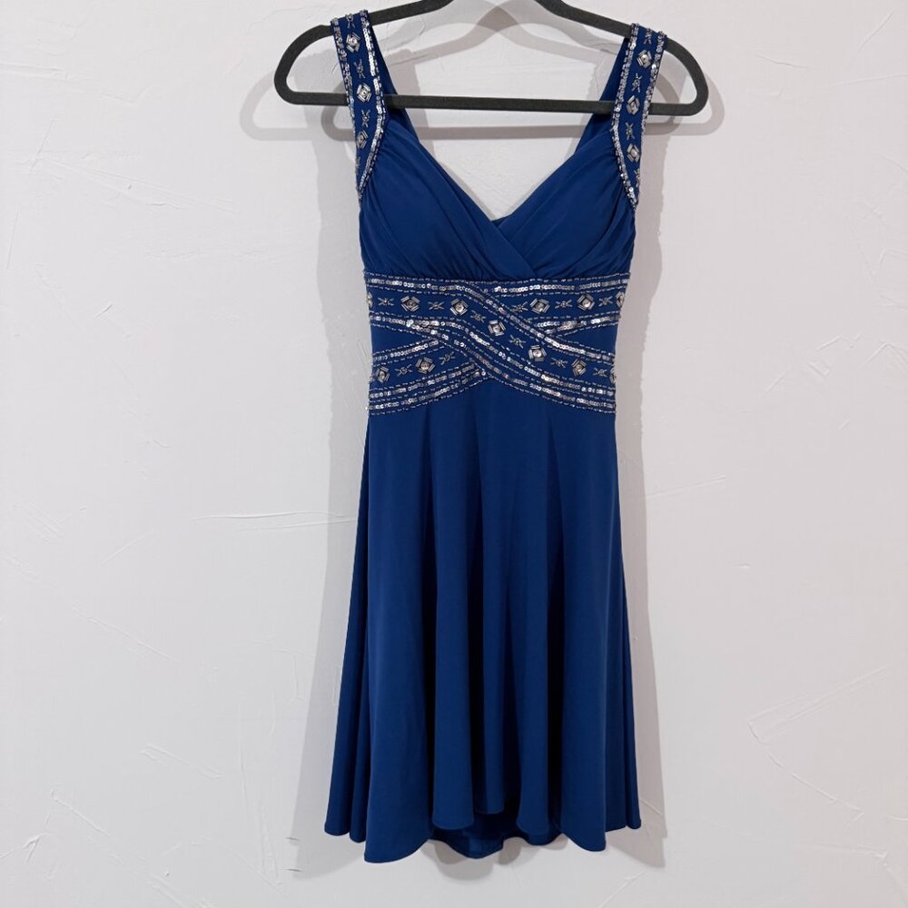 Hailey Logan by Adrianna Papell Women’s Blue Beaded Cocktail Dress Size Small